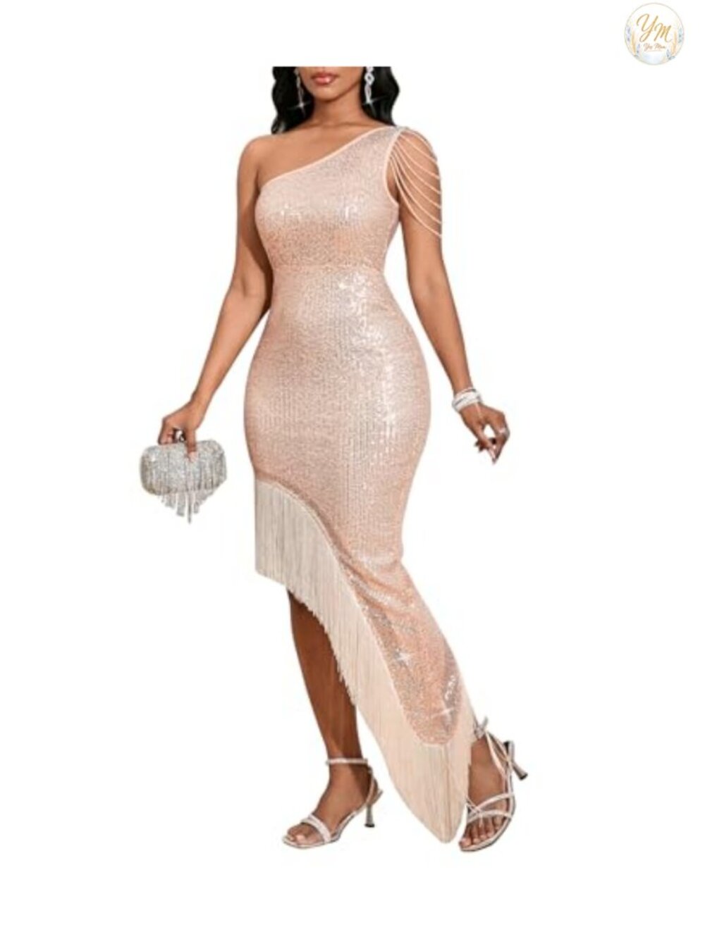 Sequin One Shoulder Mermaid Bodycon Midi Formal Party Dress